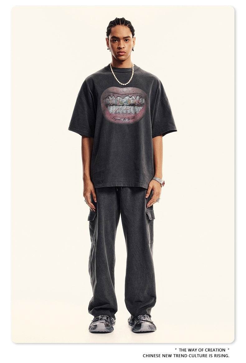 American Retro Graffiti Short Sleeve Men's High Street Printed T-shirt Fried Snowflake MuddyStock