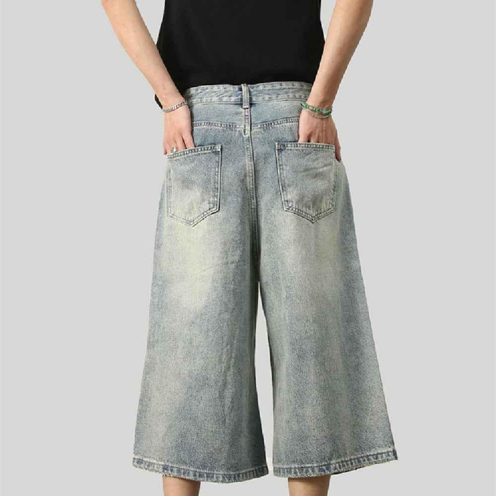 Men's Distressed Washed Mid Length Jeans