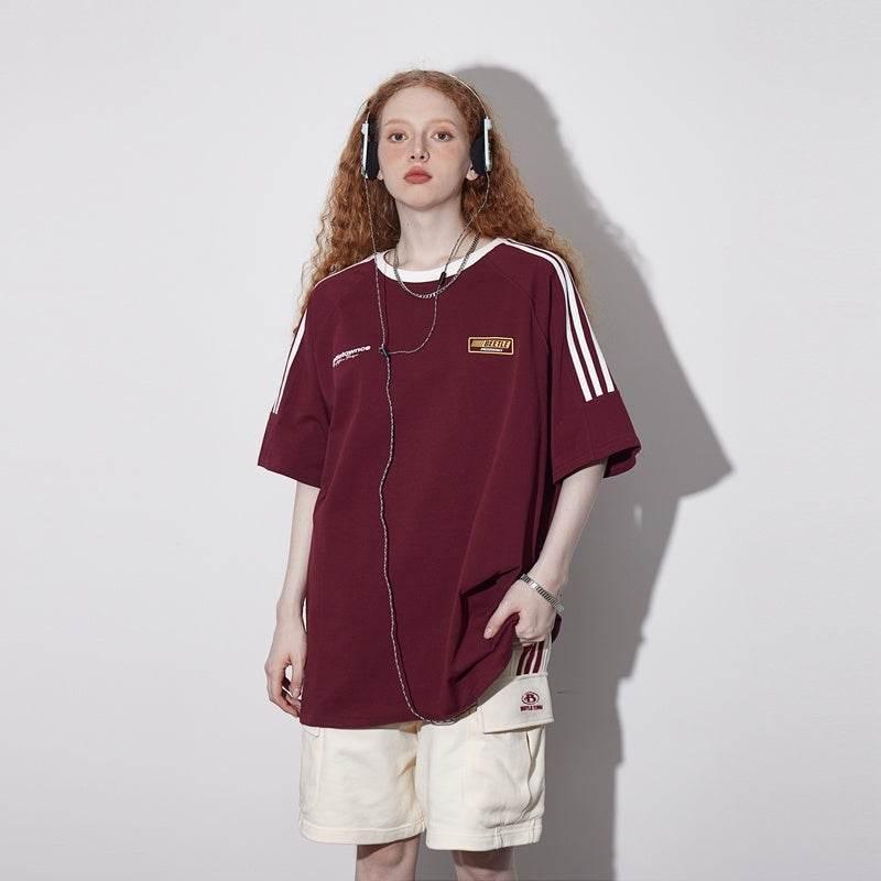 Retro Short Sleeve T-shirt For Women Wine Red
