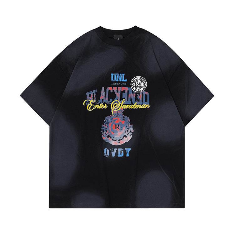 Retro Distressed Design Printed Short Sleeve For Men And Women Black MuddyStock