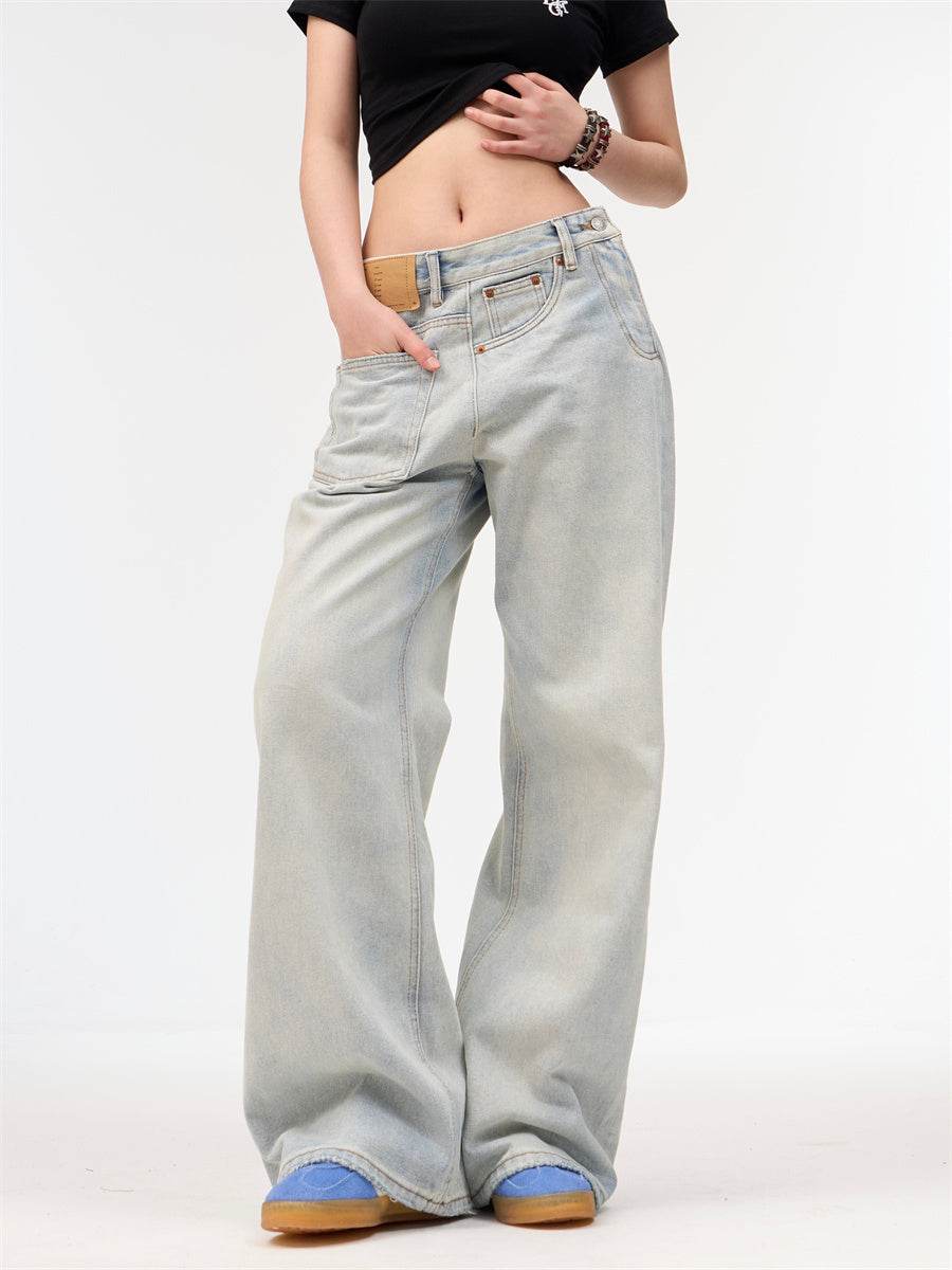 Women's Loose Retro Washed Light Colored Jeans MuddyStock