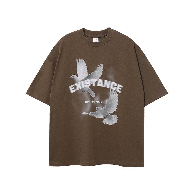 Dove Printed Casual Loose Fitting T-shirt For Men Coffee MuddyStock