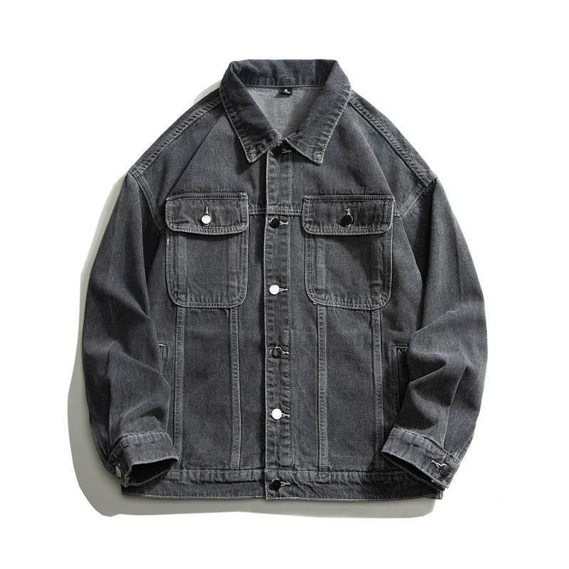 Fashion American Vintage Denim Jacket Men 2203 Black And Gray