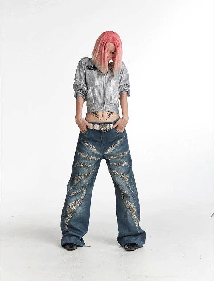 Printed Loose Jeans MuddyStock