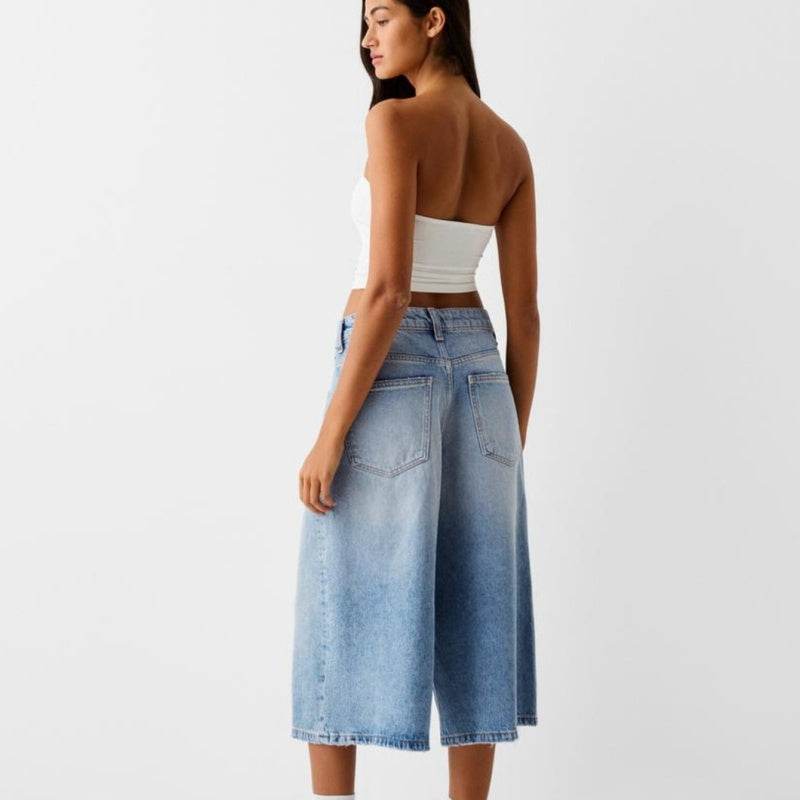 Low Waist Loose Denim Cropped Pants MuddyStock
