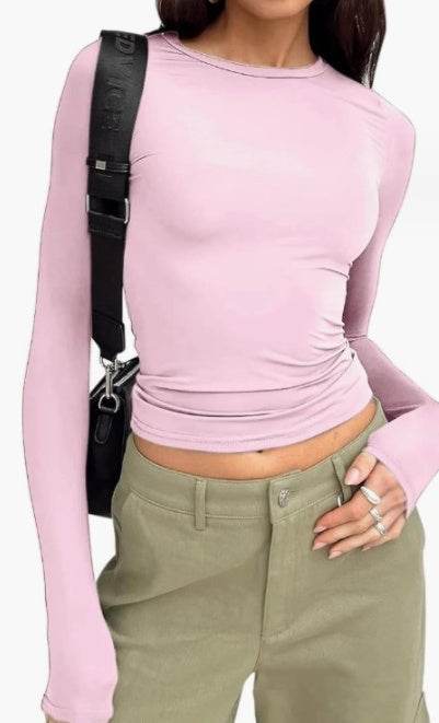 Women's Clothing Fashion Slim Long-sleeved Pullovers Tops Solid Causal Fit Shirts Color74 MuddyStock