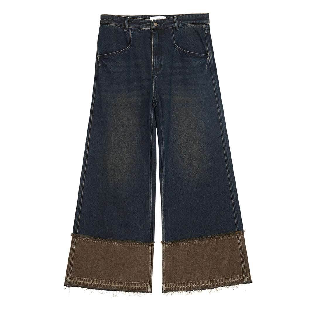 Brown Blue Nano Washing Mouth Reverse Stitching Raw Hem Jeans For Men And Women Brown And Blue MuddyStock