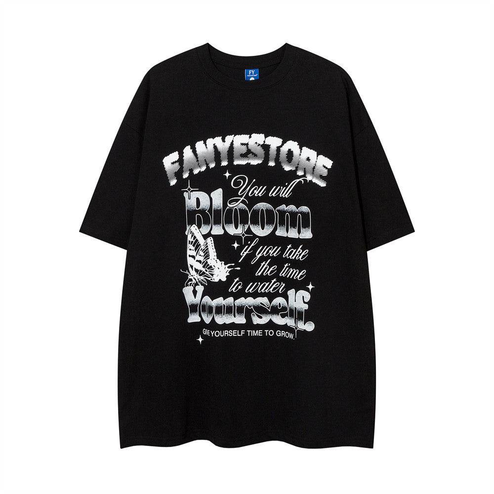 Butterfly Print Loose Short Sleeve For Men Black MuddyStock