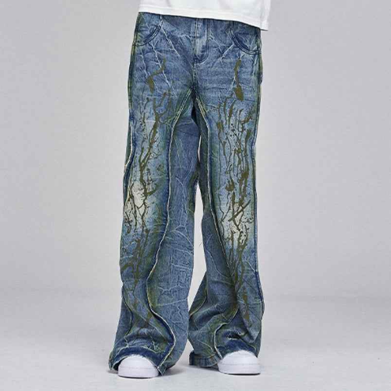 American Street Dirtyfit Heavy Industry Washed Distressed Wide Leg Jeans MuddyStock