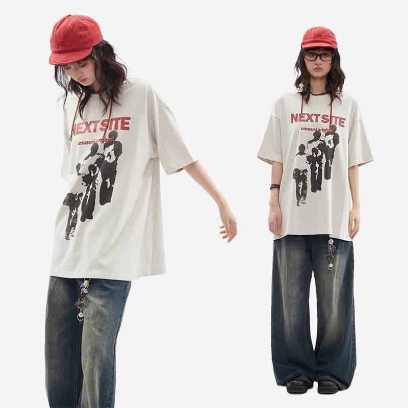 Character Abstract Graphic Print Crew Neck Short Sleeve For Women MuddyStock