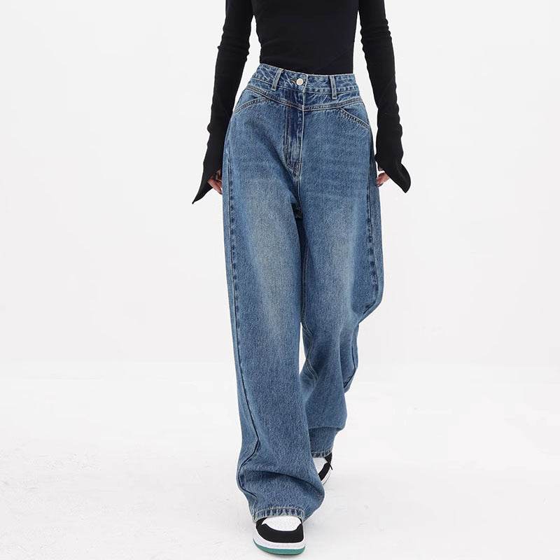 Women's Autumn Niche Loose Wide Leg Leisure Jeans Blue MuddyStock