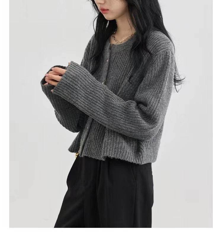 Autumn And Winter Simple Round Neck Knitted Cardigan MuddyStock