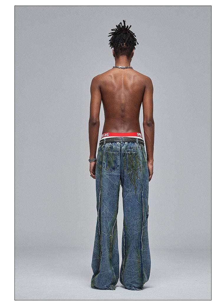 American Street Dirtyfit Heavy Industry Washed Distressed Wide Leg Jeans MuddyStock