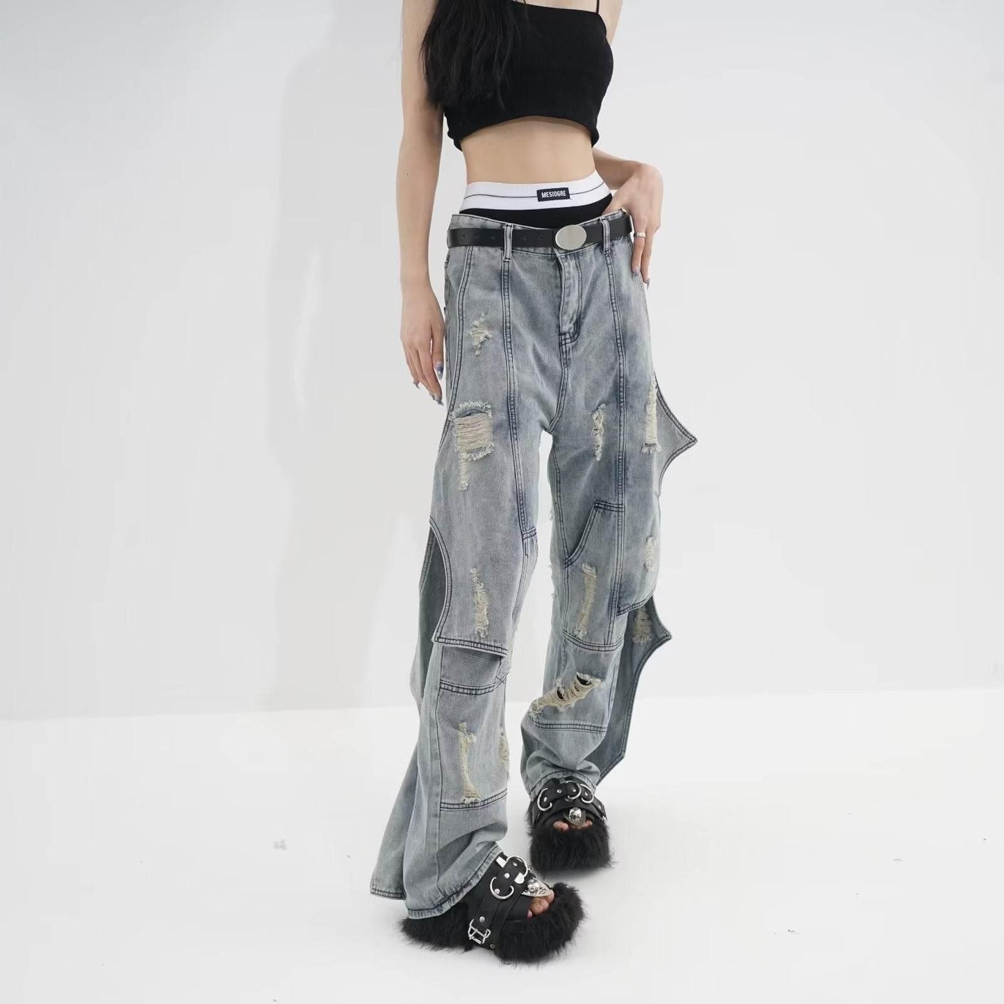 Washed Loose Straight Jeans For Women