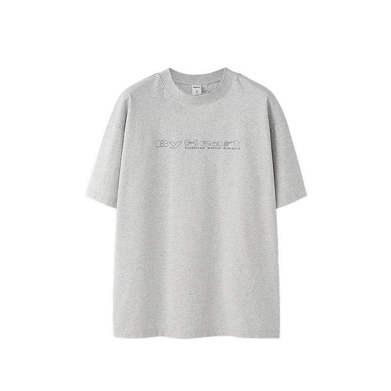 Worn Washed Embroidered T-shirt For Men Oat Gray MuddyStock
