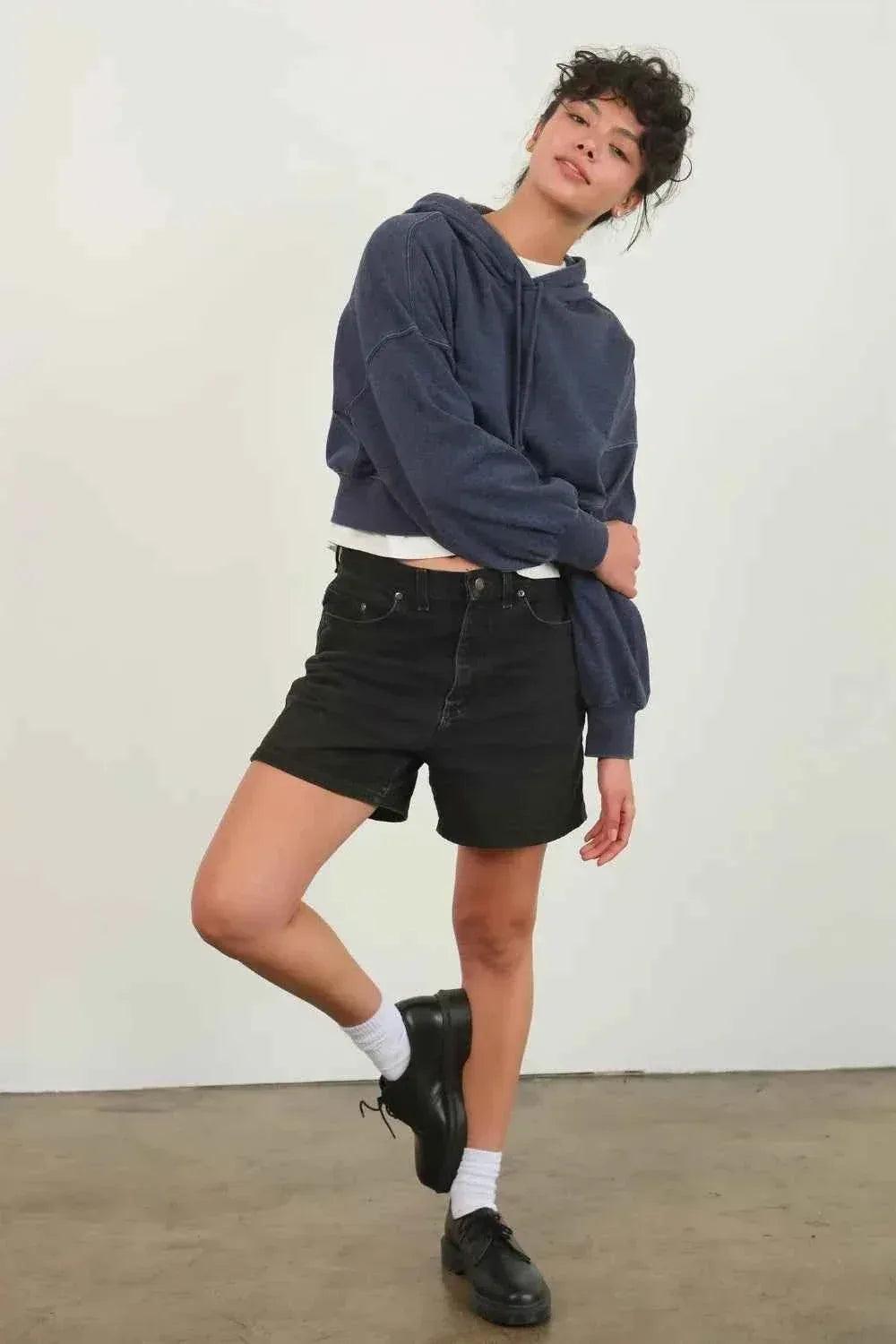 Drop Shoulder Cropped Hoodie For Women