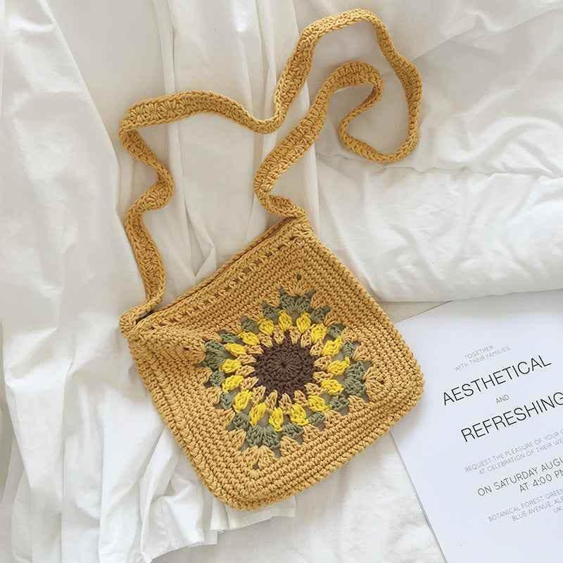 Sunflower Knitted Wool Bag With Chain Link Cutout Kwai Huang