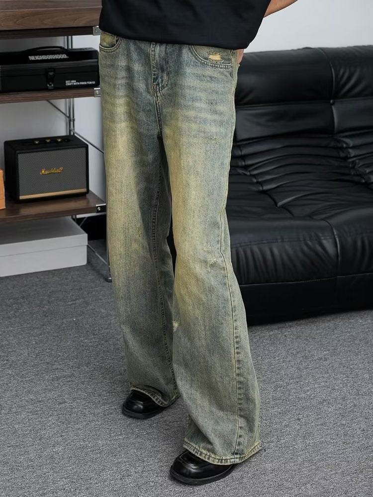 Loose All-match American Retro Distressed Wide-leg Jeans For Men MuddyStock