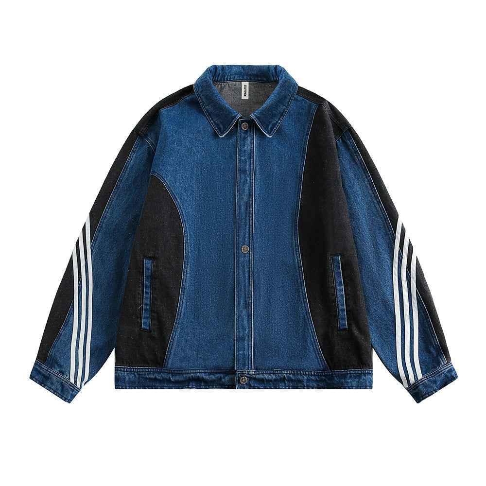 Side Stripe Stitching Loose Denim Jacket Men And Women