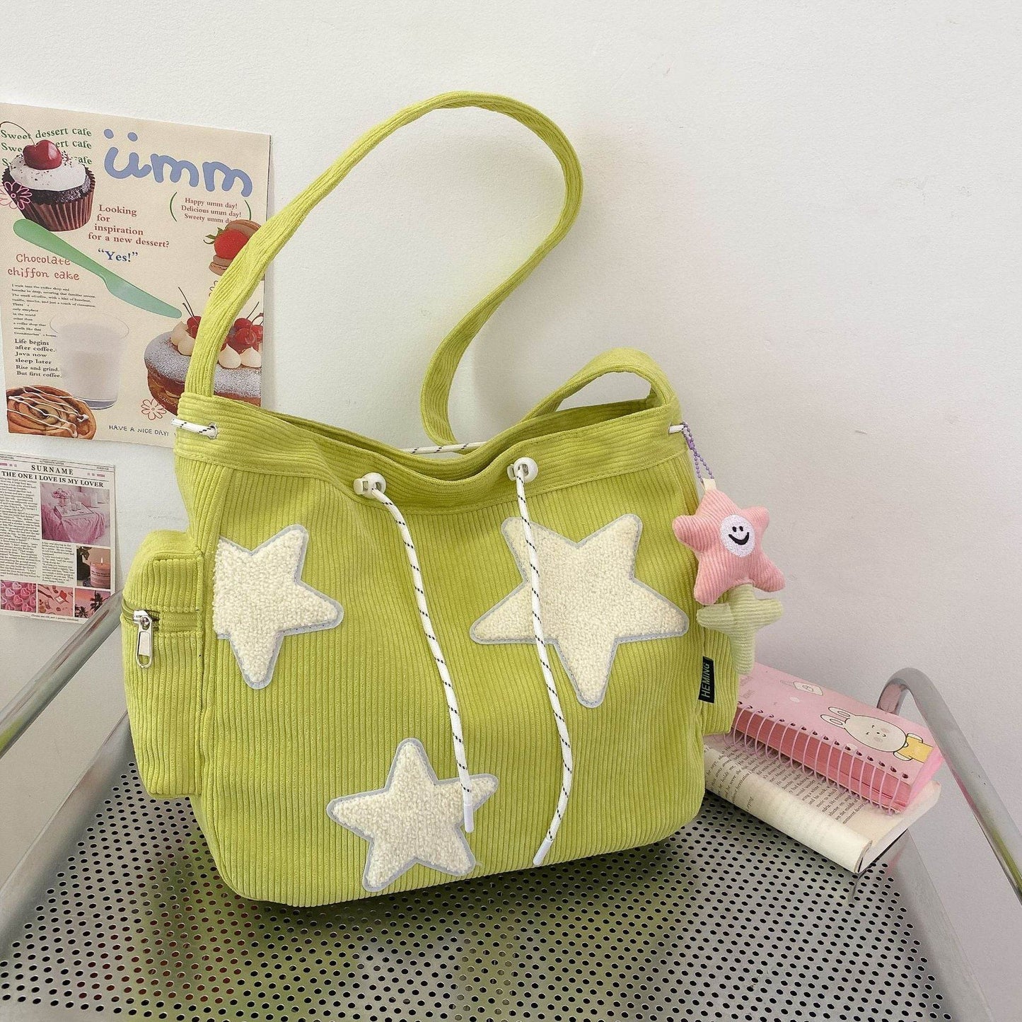 Crossbody Cute Student Tote Bag Lime Color MuddyStock