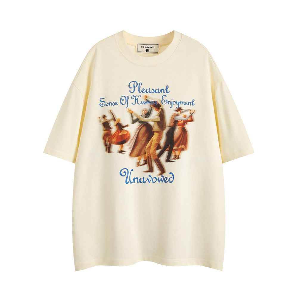 Retro Dancing Crowd Printed Short-sleeved T-shirt For Men MuddyStock
