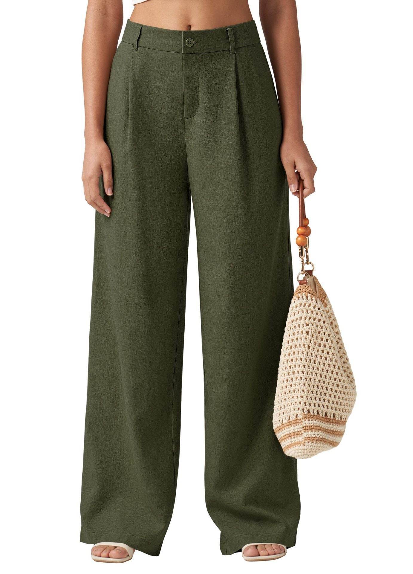 Loose Casual And Comfortable Pocket Straight-leg Pants For Women Army Green MuddyStock