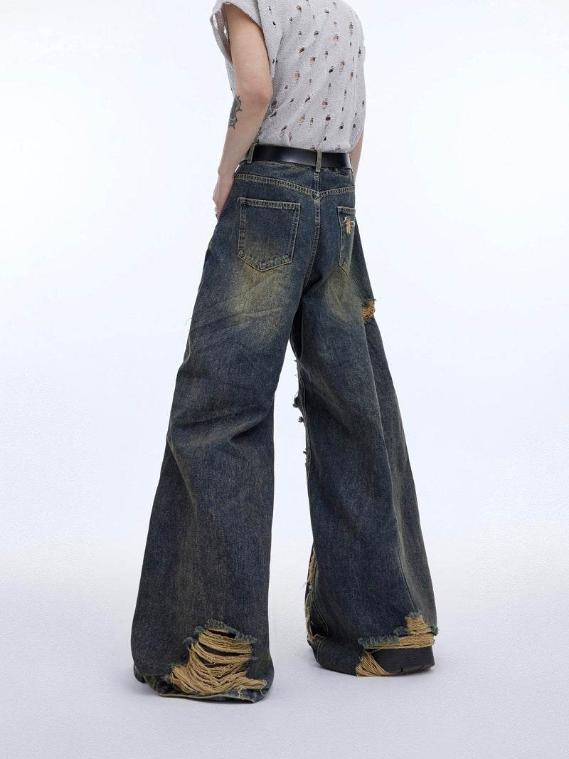 Retro Distressed Heavy Niche Deconstruction Tasseled Jeans MuddyStock