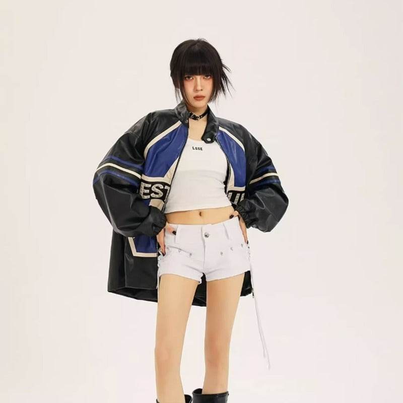 American Retro Biker's Jacket Trendy Leather Jacket Coat For Women MuddyStock