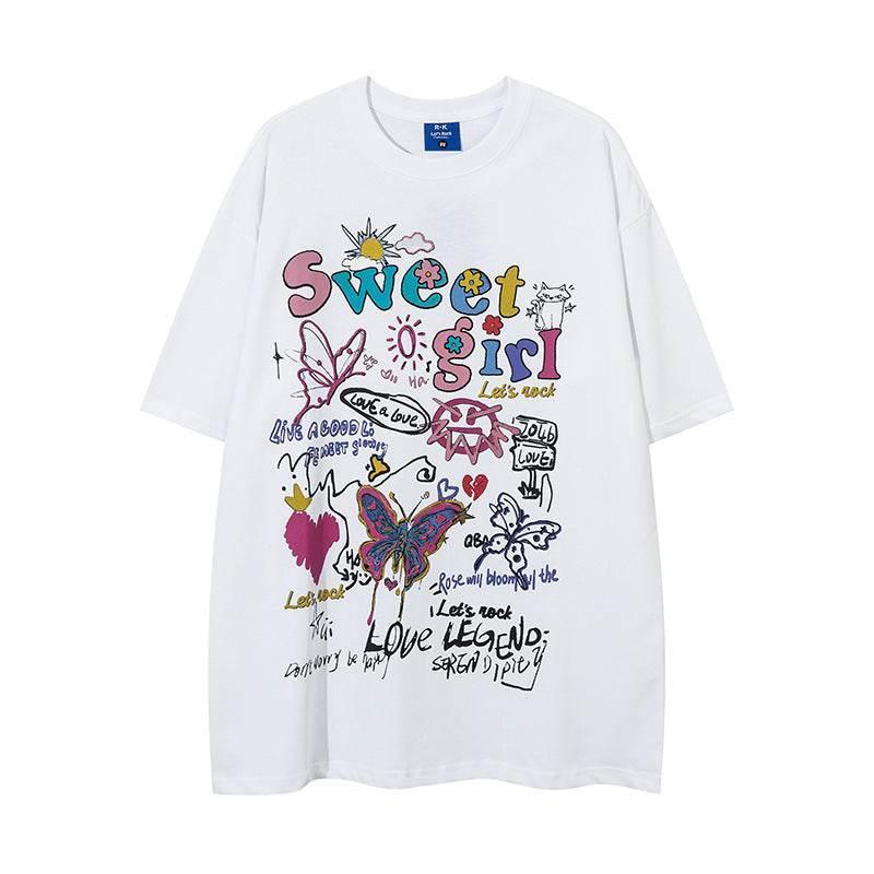 Butterfly Graffiti Printing Short Sleeve For Men And Women White
