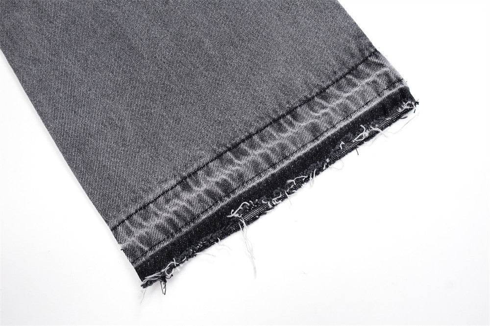 Punk Distressed Wash Raw Edge Denim Trousers For Men MuddyStock