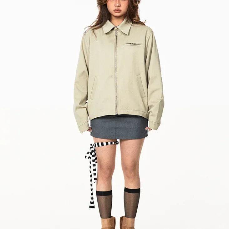American Retro Short Lapel Jacket For Women khaki