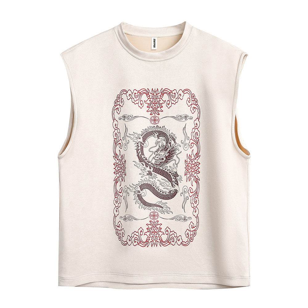 Dragon Pattern Printed Vest Women's Top Beige MuddyStock