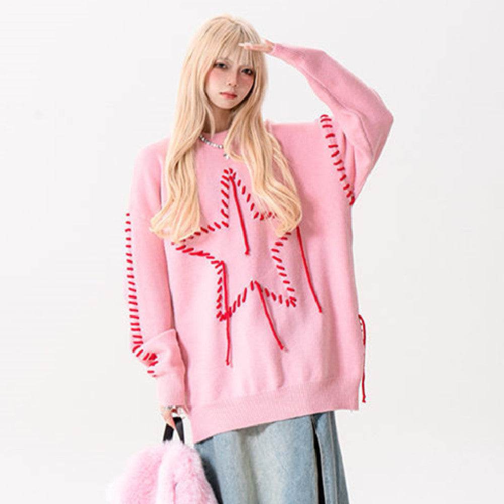 Autumn New Star Design Knitted Women's Round Neck Sweater MuddyStock