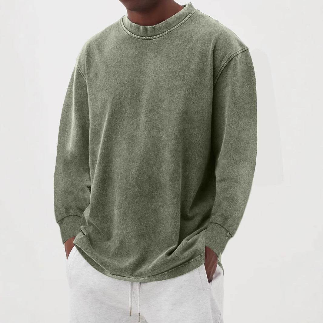 Washed Old Solid Color Men's Long-sleeved T-shirt MuddyStock