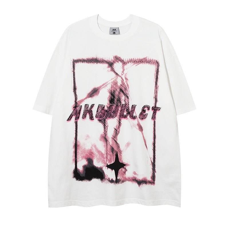 Abstract Graffiti Printing Short Sleeve Women White MuddyStock