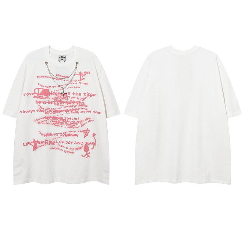 Letter Necklace Short Sleeve T-shirt For Men And Women MuddyStock