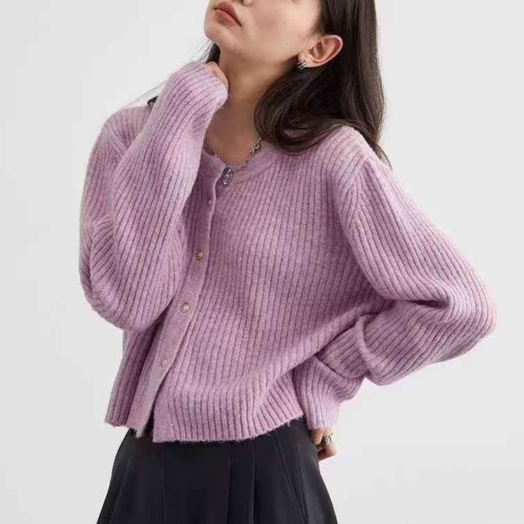 Autumn And Winter Simple Round Neck Knitted Cardigan MuddyStock