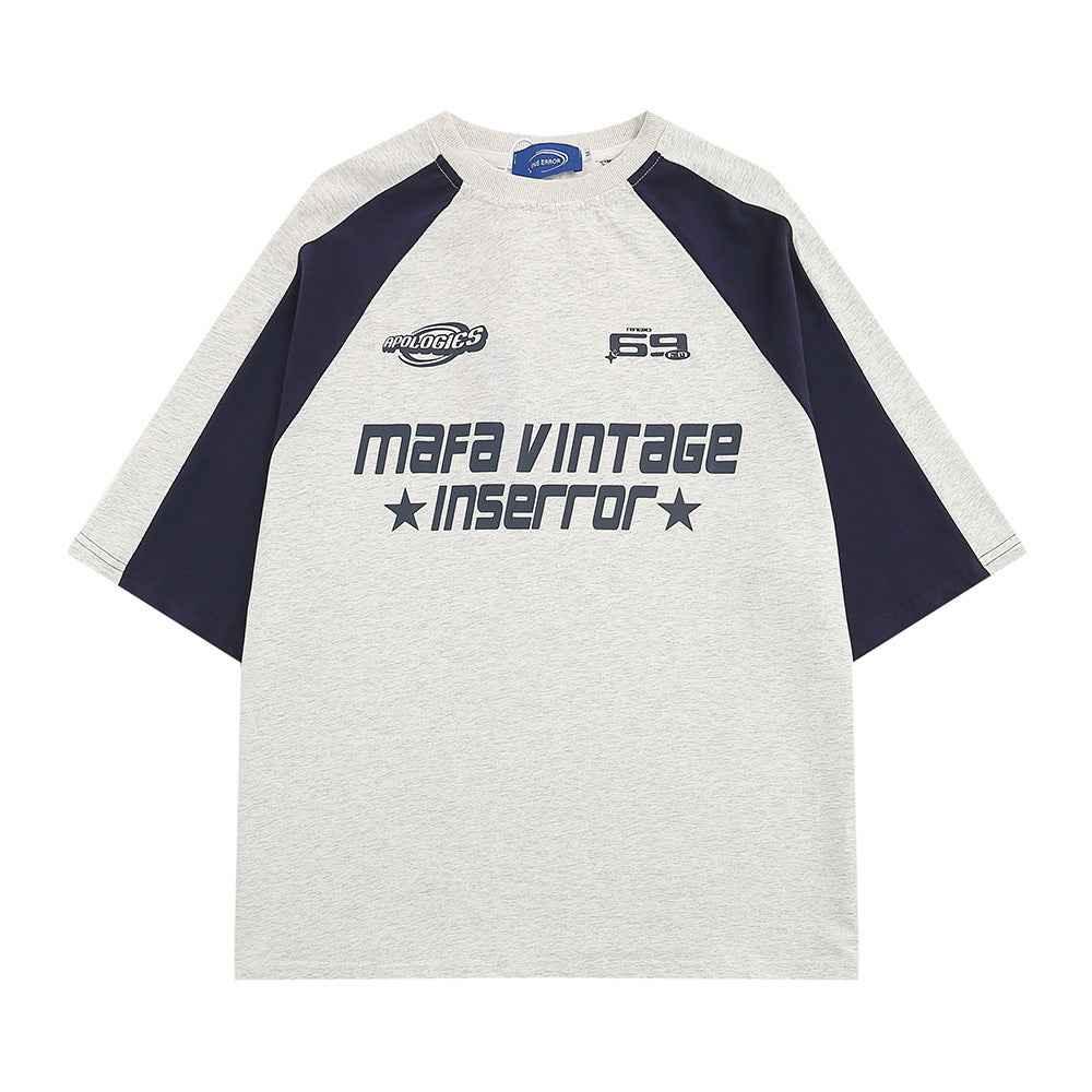 Letter Patchwork Short-sleeved T-shirt For Men Gray null