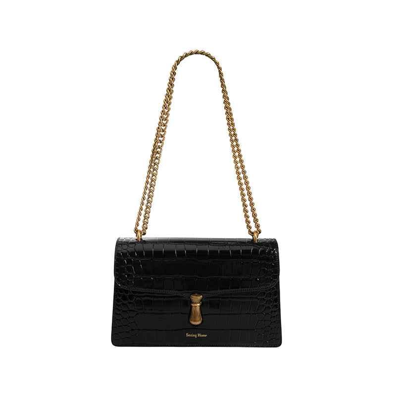 Niche Leather Women's One-shoulder Messenger Chain Bag Black null