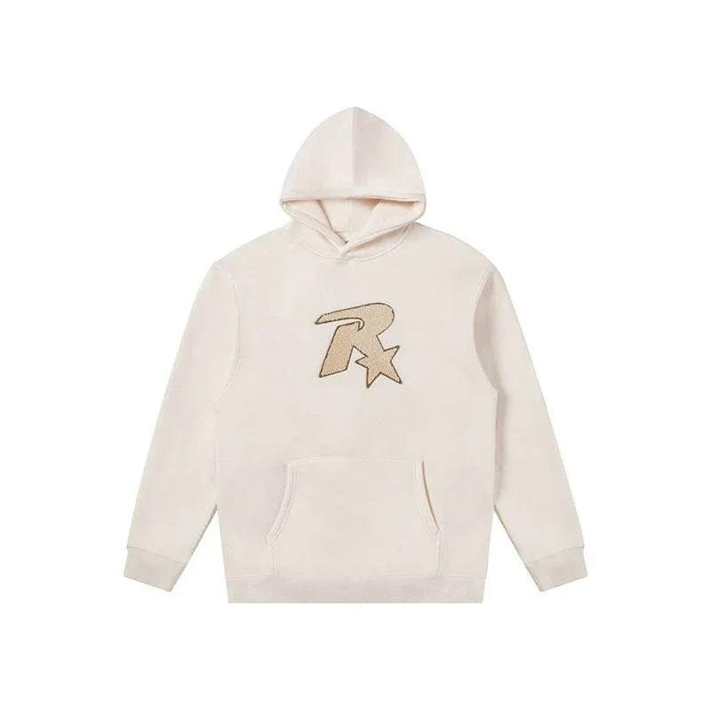 Star Embroidered Hooded Sweater For Both Men And Women Milky White