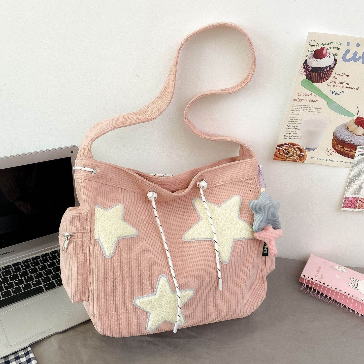 Crossbody Cute Student Tote Bag Pink MuddyStock