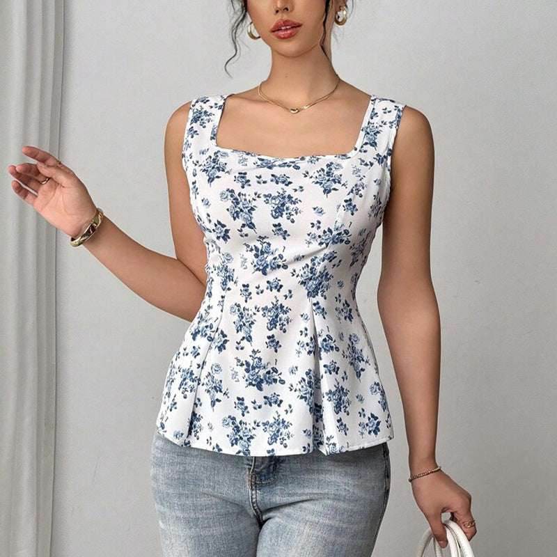 Vacation Style Floral Small Vest Sling Top Color MuddyStock
