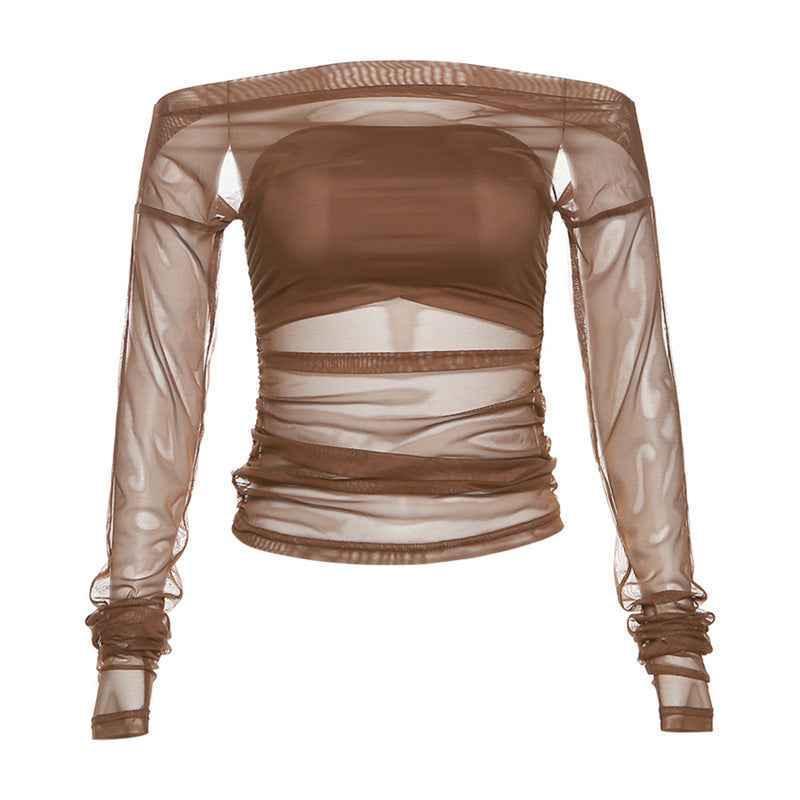 Women's Solid Color Slim Fit Top Brown