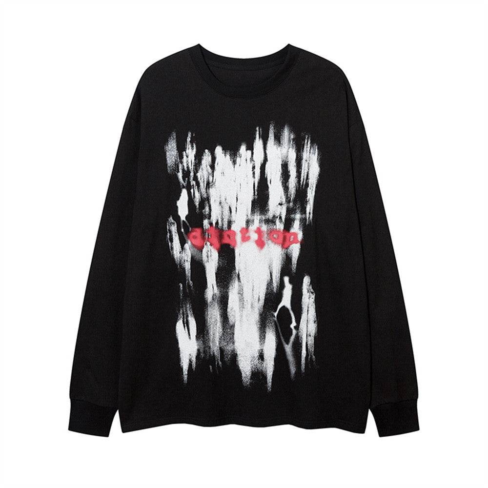 Men's Graffiti Printing Long-sleeved T-shirt For Women Black MuddyStock