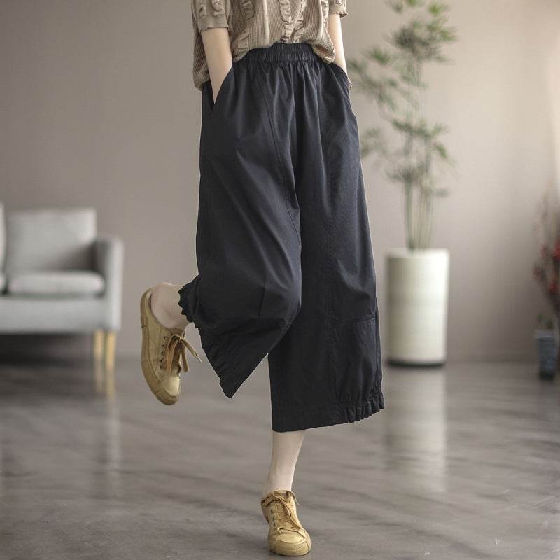 Plus Size All-matching Youthful-looking Wide-leg Pants For Women Black MuddyStock