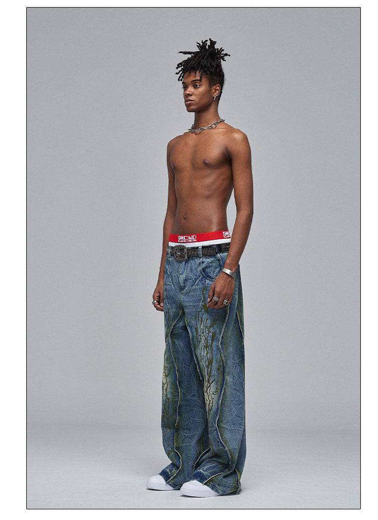 American Street Dirtyfit Heavy Industry Washed Distressed Wide Leg Jeans MuddyStock