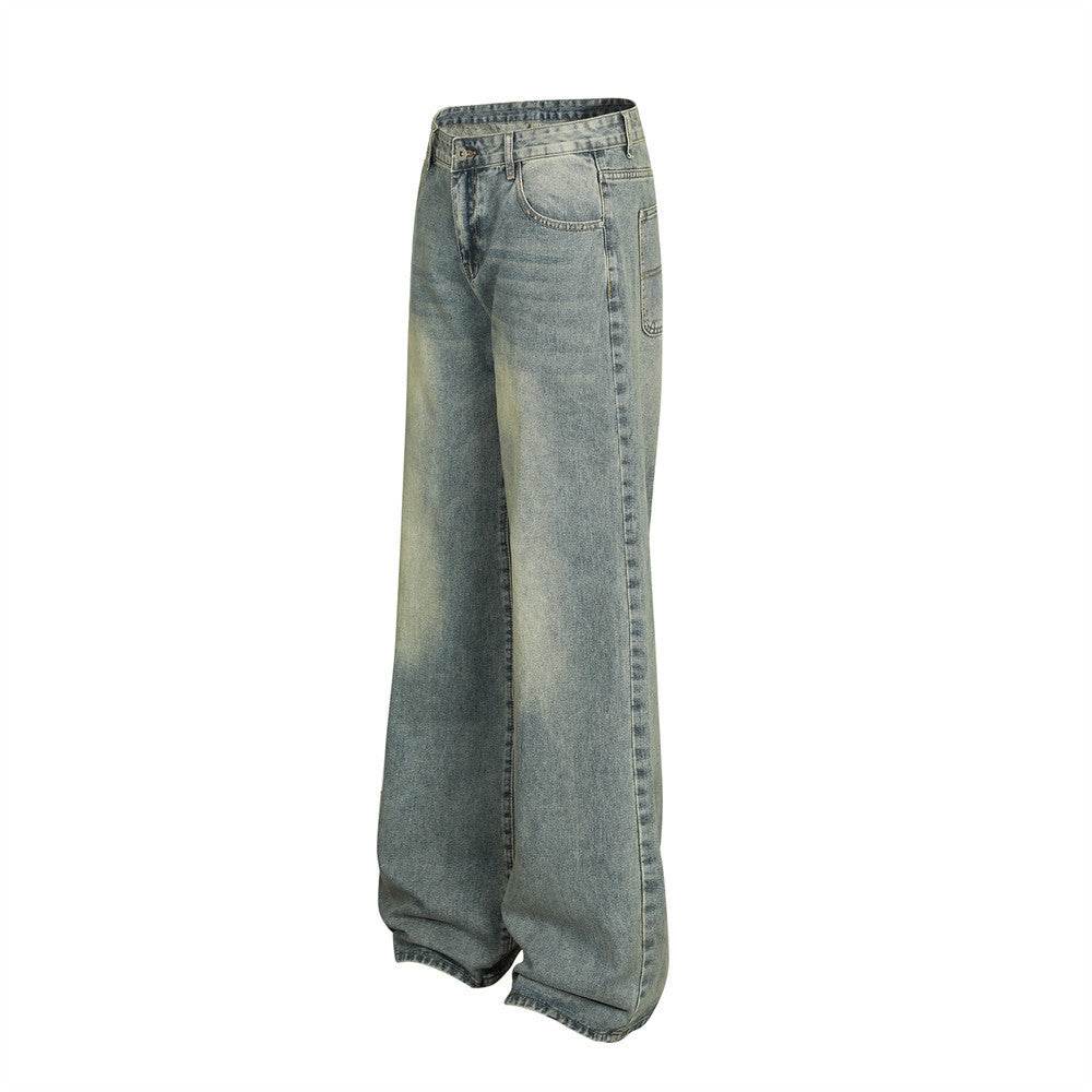 Washed Wear-white Straight Jeans For Men And Women MuddyStock
