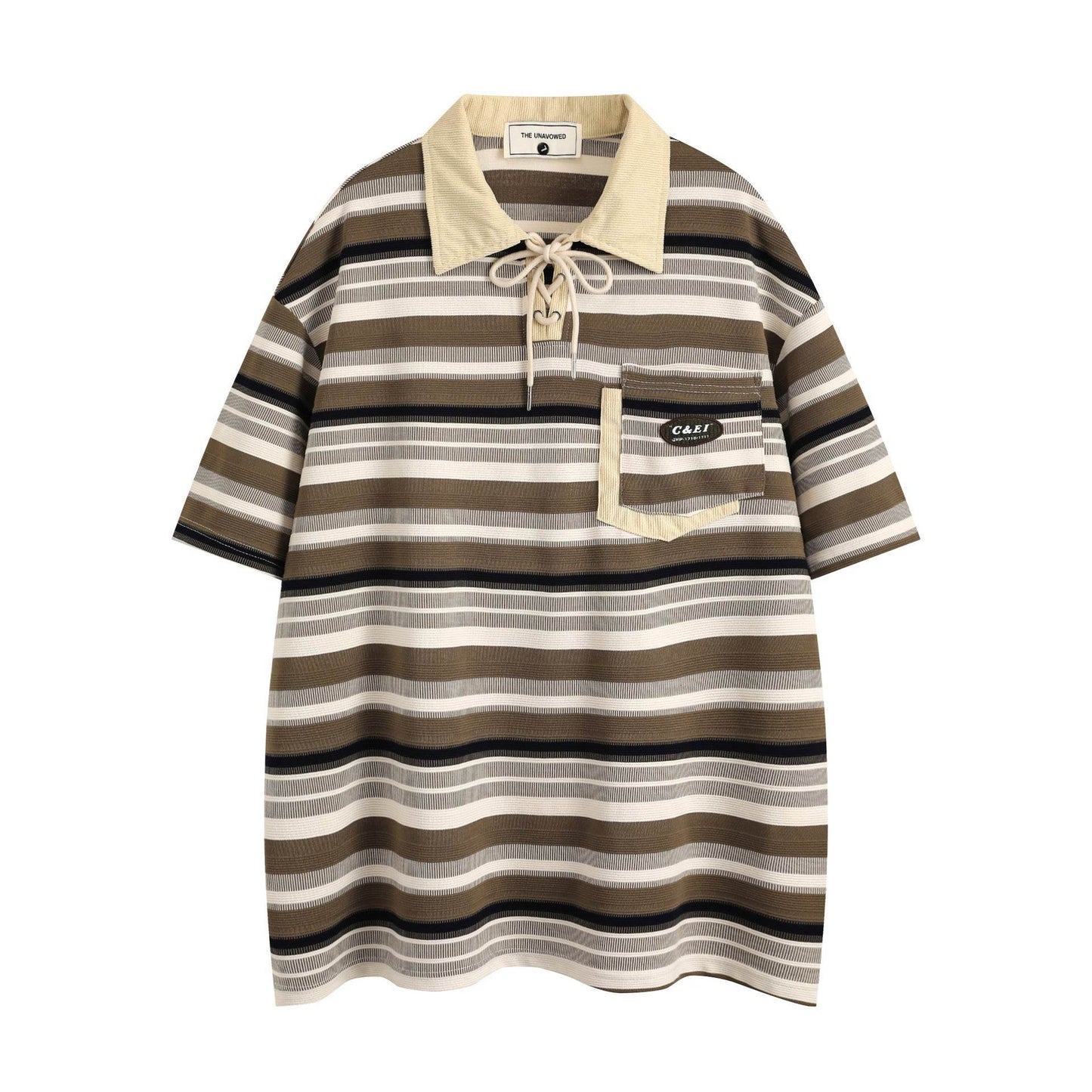 Retro Loose Striped Short-sleeved Polo Shirt For Men Dark Brown MuddyStock