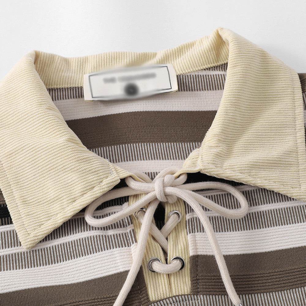 Retro Loose Striped Short-sleeved Polo Shirt For Men MuddyStock