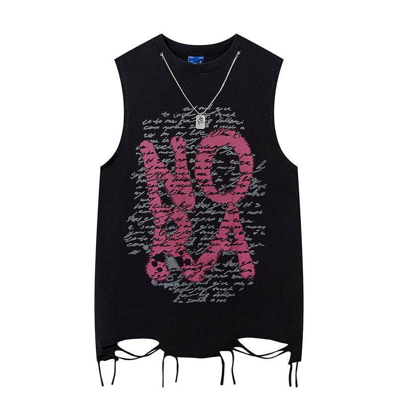 Niche Letters Distressed Waistcoat For Men and Women Black MuddyStock